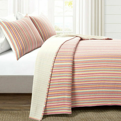 Tracy Stripe Pick Stitch Kantha Yarn Dyed Cotton Woven Quilt/Coverlet  | Plow & Hearth