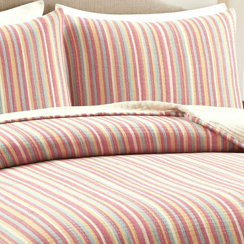Tracy Stripe Pick Stitch Kantha Yarn Dyed Cotton Woven Quilt/Coverlet  | Plow & Hearth