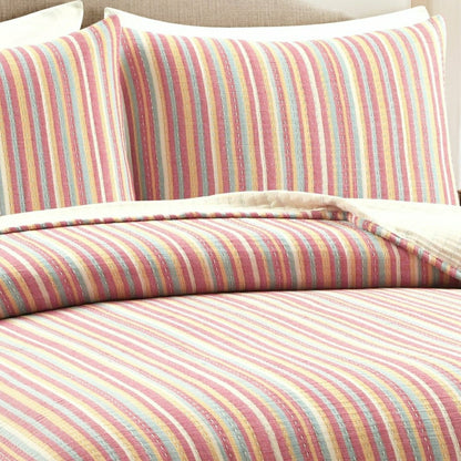 Tracy Stripe Pick Stitch Kantha Yarn Dyed Cotton Woven Quilt/Coverlet  | Plow & Hearth