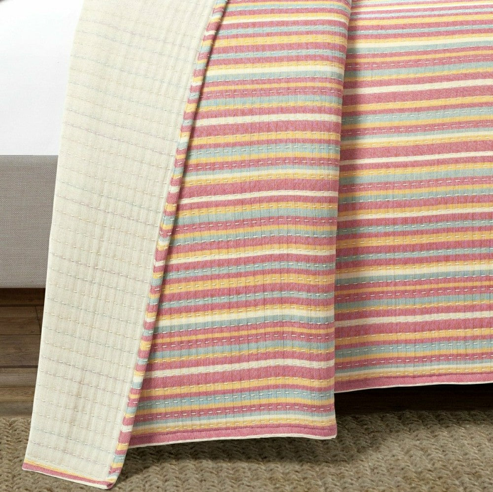 Tracy Stripe Pick Stitch Kantha Yarn Dyed Cotton Woven Quilt/Coverlet  | Plow & Hearth