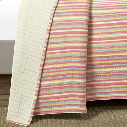 Tracy Stripe Pick Stitch Kantha Yarn Dyed Cotton Woven Quilt/Coverlet  | Plow & Hearth