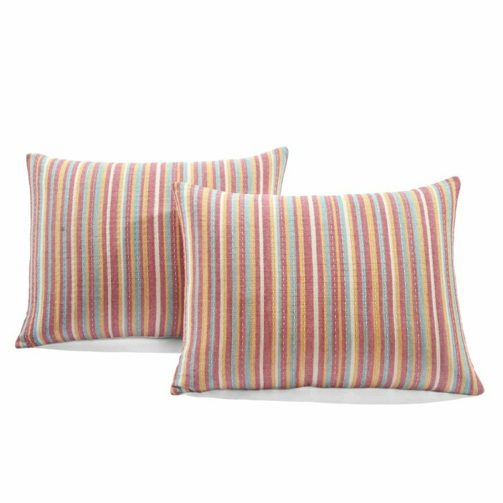 Tracy Stripe Pick Stitch Kantha Yarn Dyed Cotton Woven Quilt/Coverlet  | Plow & Hearth