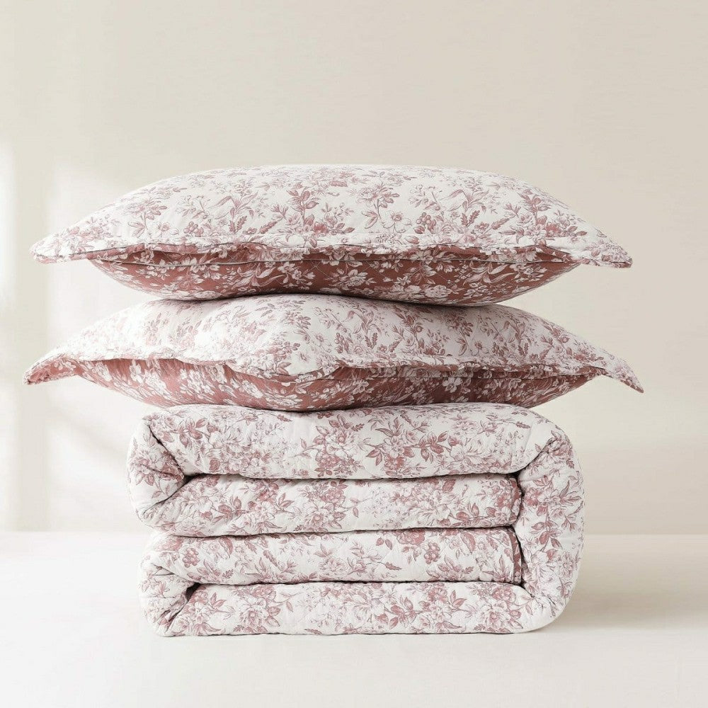Peony Toile Reversible Cotton Quilt Set | Plow & Hearth