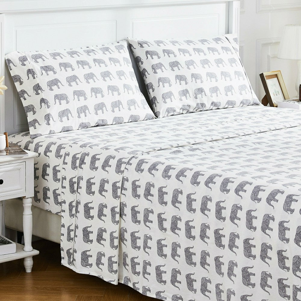 Elephants Flannel Sheet Set | Plow & Hearth