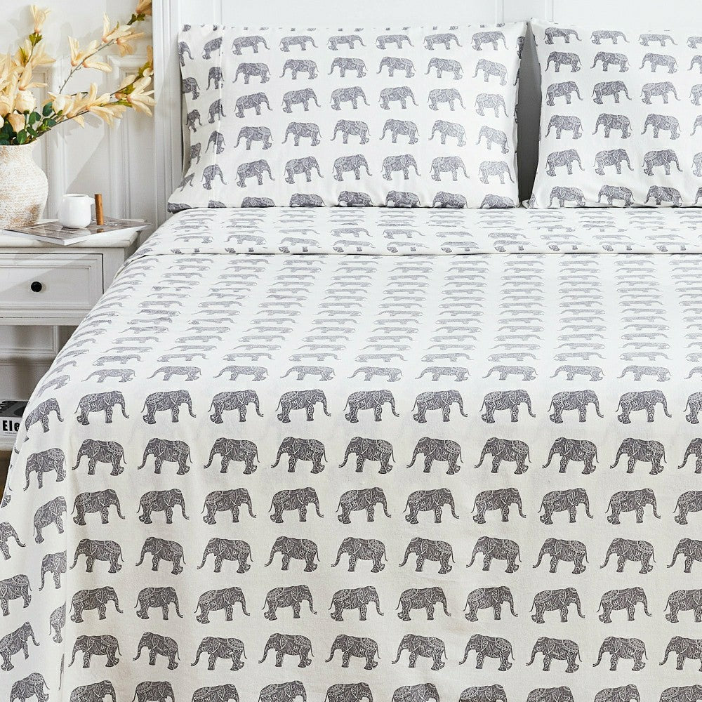 Elephants Flannel Sheet Set | Plow & Hearth