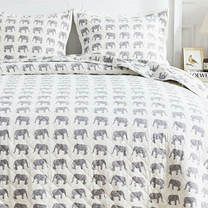Elephants Cotton Flannel Quilt Set | Plow & Hearth