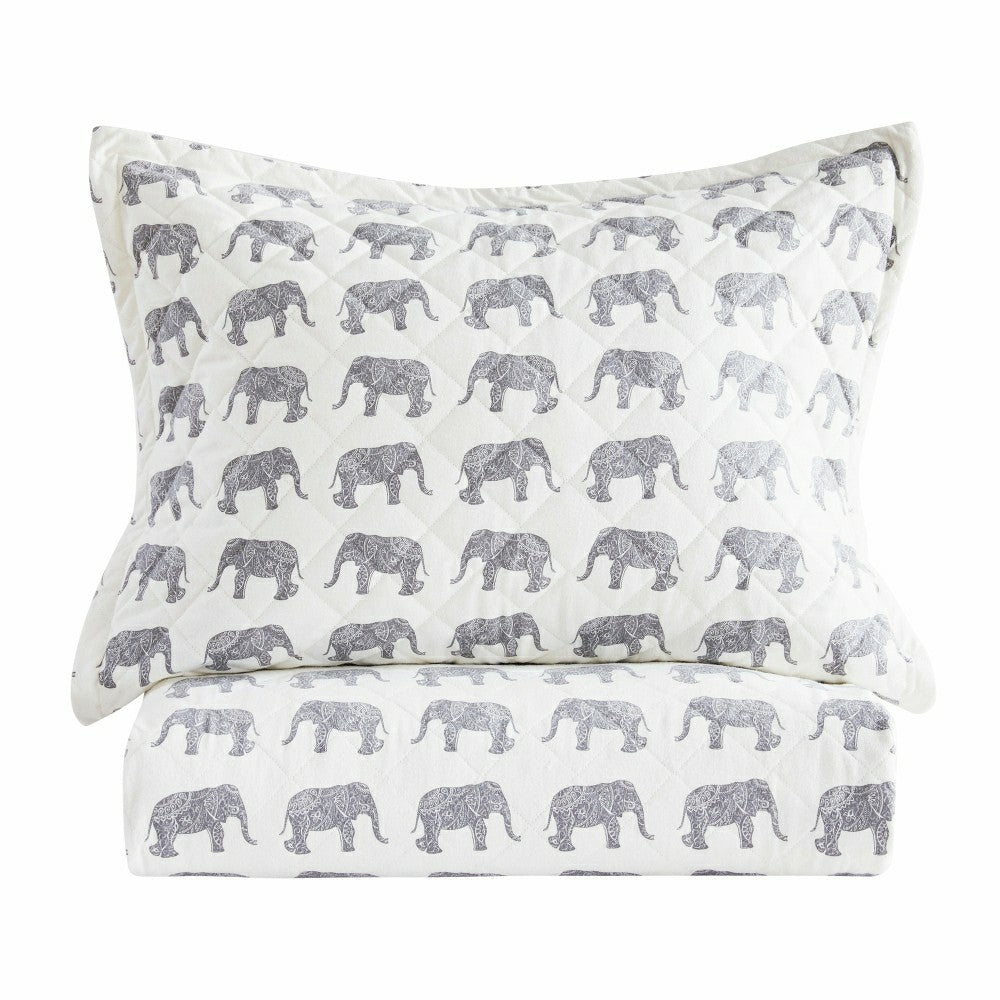 Elephants Cotton Flannel Quilt Set | Plow & Hearth