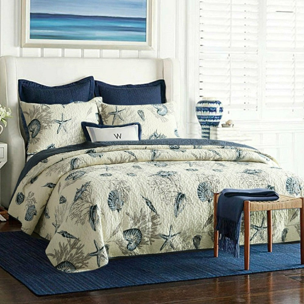 Queen size 100-Percent Cotton 3-Piece Bedspread Quilt Set Ocean Beach  | Plow & Hearth