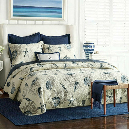 Queen size 100-Percent Cotton 3-Piece Bedspread Quilt Set Ocean Beach  | Plow & Hearth