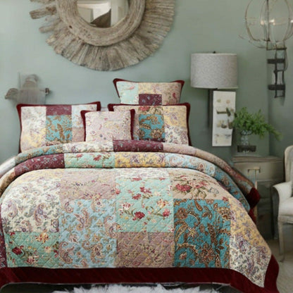 Bohemian Burgundy Paisley Patchwork Cotton Bedspread Set | Plow & Hearth