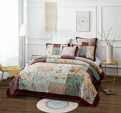 Bohemian Burgundy Paisley Patchwork Cotton Bedspread Set | Plow & Hearth