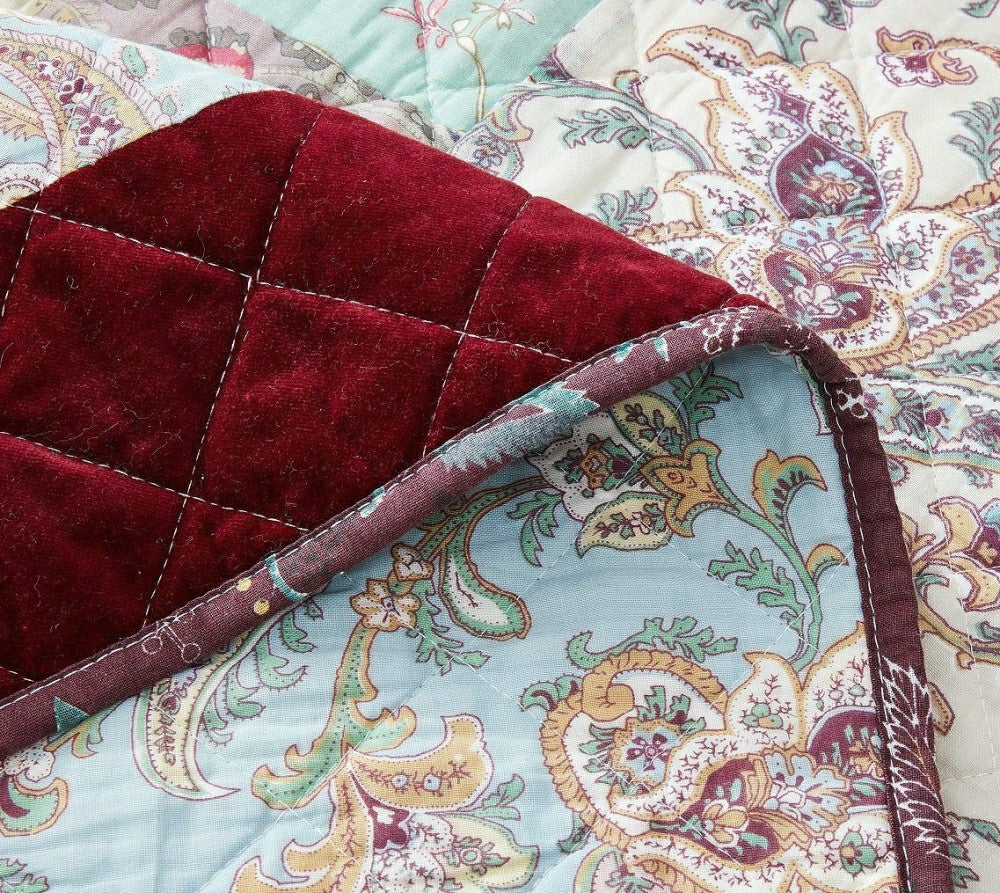 Bohemian Burgundy Paisley Patchwork Cotton Bedspread Set | Plow & Hearth