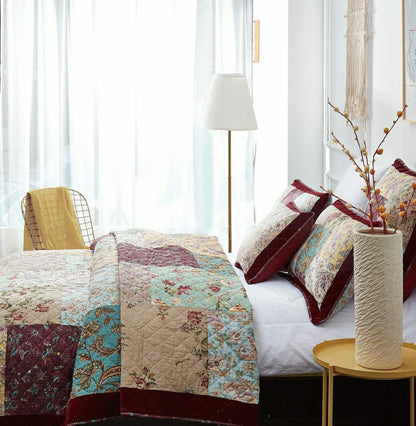 Bohemian Burgundy Paisley Patchwork Cotton Bedspread Set | Plow & Hearth