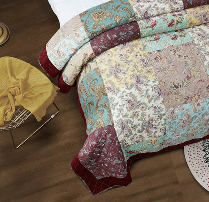Bohemian Burgundy Paisley Patchwork Cotton Bedspread Set | Plow & Hearth
