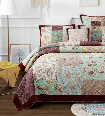 Bohemian Burgundy Paisley Patchwork Cotton Bedspread Set | Plow & Hearth