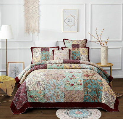 Bohemian Burgundy Paisley Patchwork Cotton Bedspread Set | Plow & Hearth