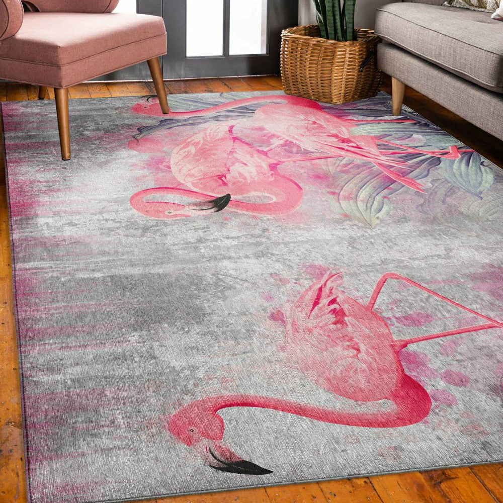 Tropical Flamingos Polyester Area Rug | Plow & Hearth