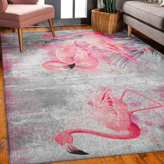 Tropical Flamingos Polyester Area Rug | Plow & Hearth