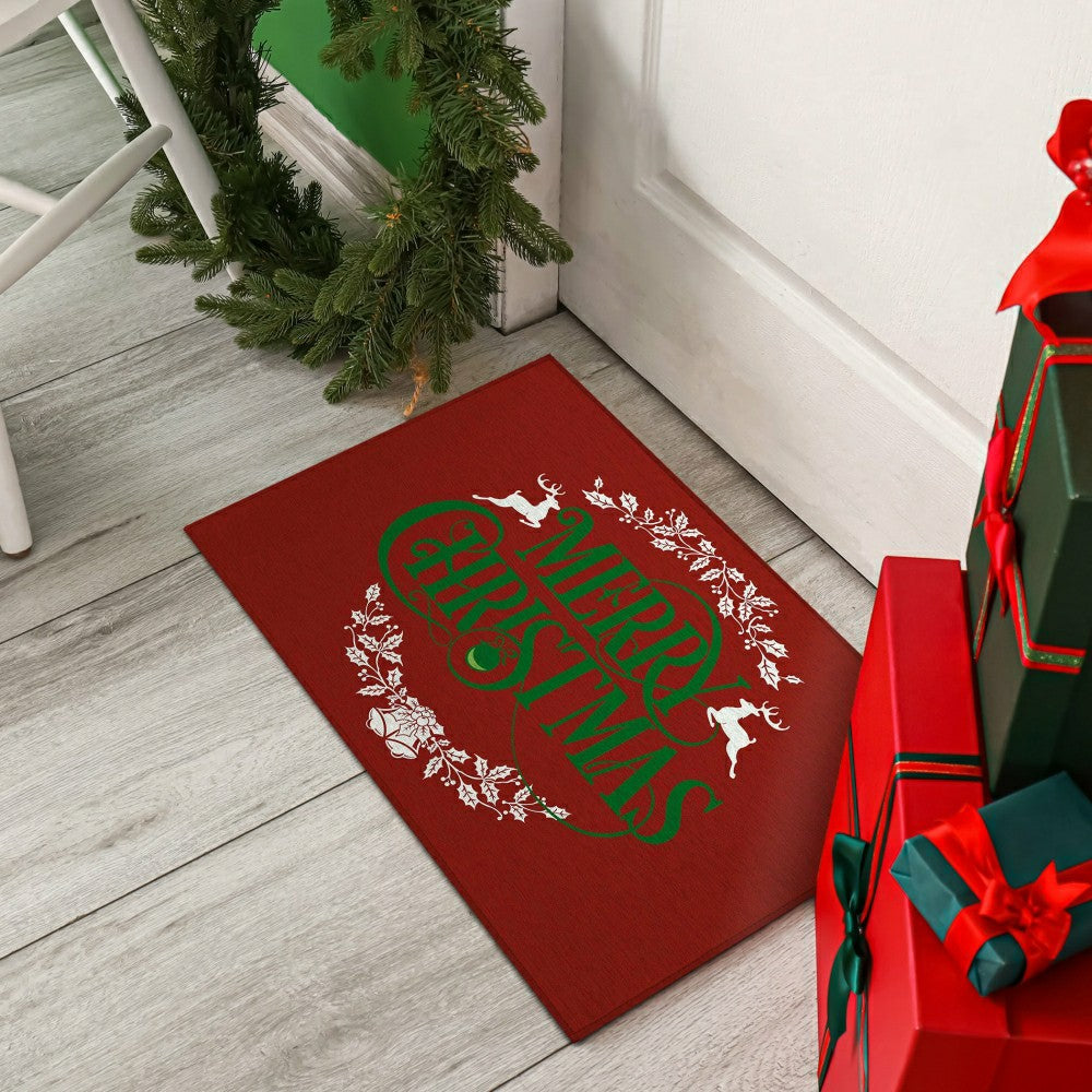 Wonderland Merry Christmas Red Polyester Area Rug | Plow & Hearth