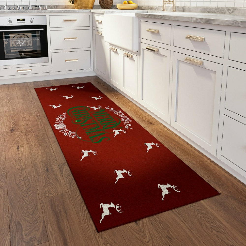 Wonderland Merry Christmas Red Polyester Area Rug | Plow & Hearth