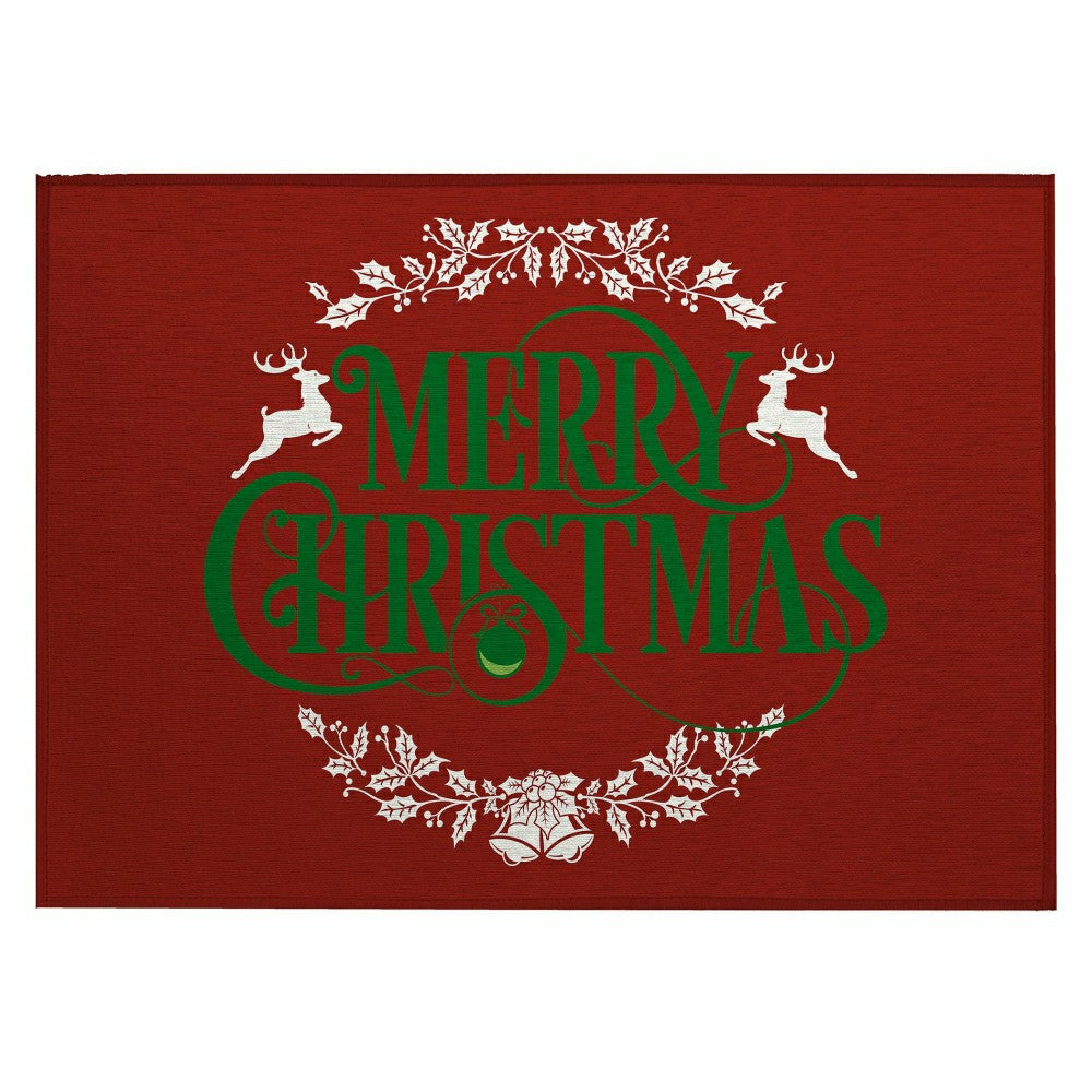 Wonderland Merry Christmas Red Polyester Area Rug | Plow & Hearth