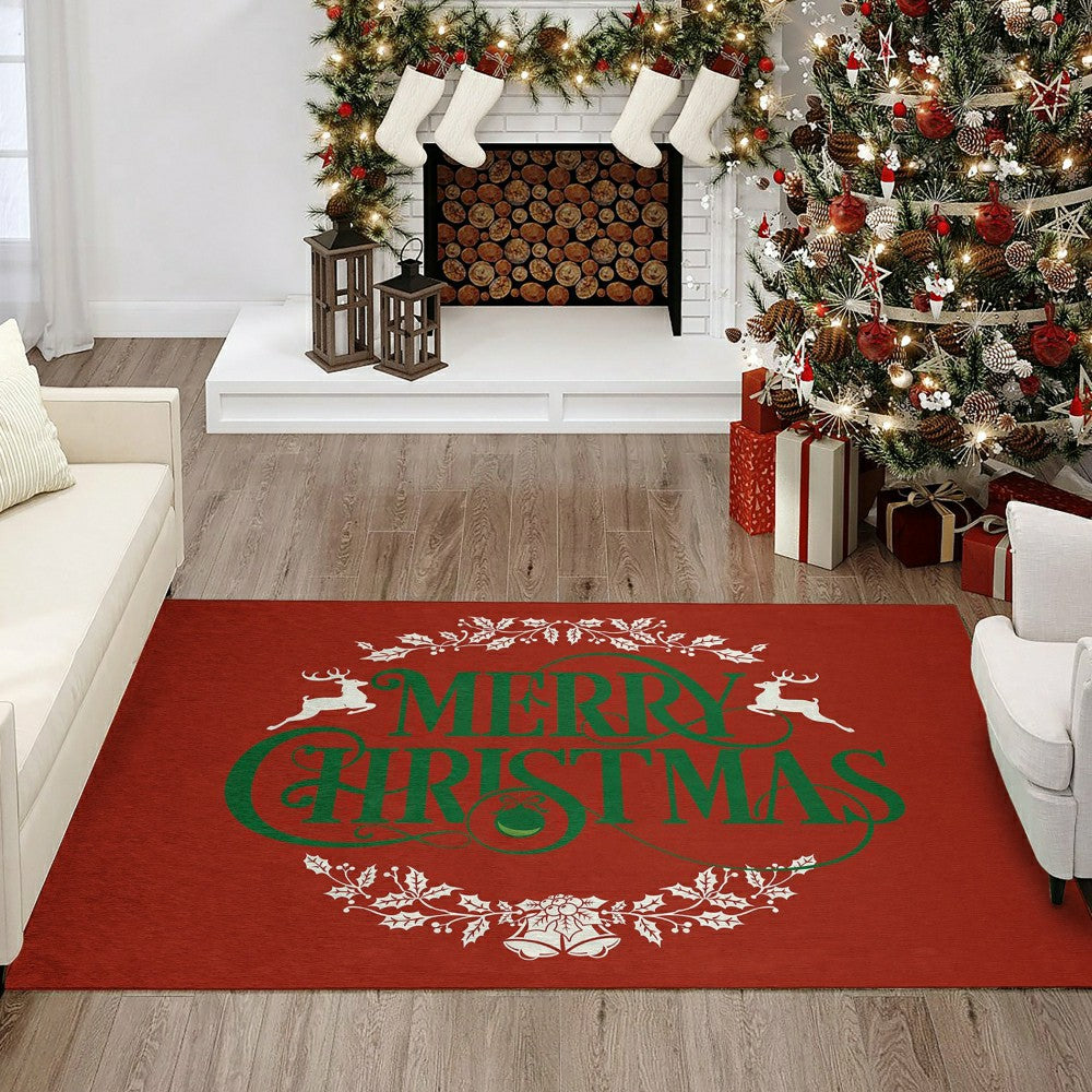 Wonderland Merry Christmas Red Polyester Area Rug | Plow & Hearth