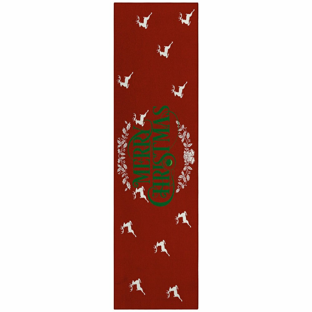 Wonderland Merry Christmas Red Polyester Area Rug | Plow & Hearth