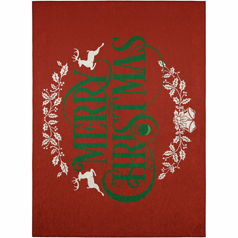 Wonderland Merry Christmas Red Polyester Area Rug | Plow & Hearth