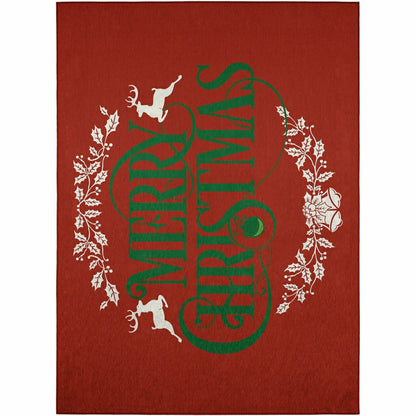 Wonderland Merry Christmas Red Polyester Area Rug | Plow & Hearth