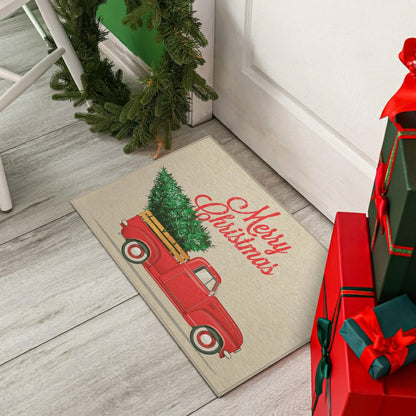 Wonderland Merry Christmas Truck Polyester Area Rug | Plow & Hearth