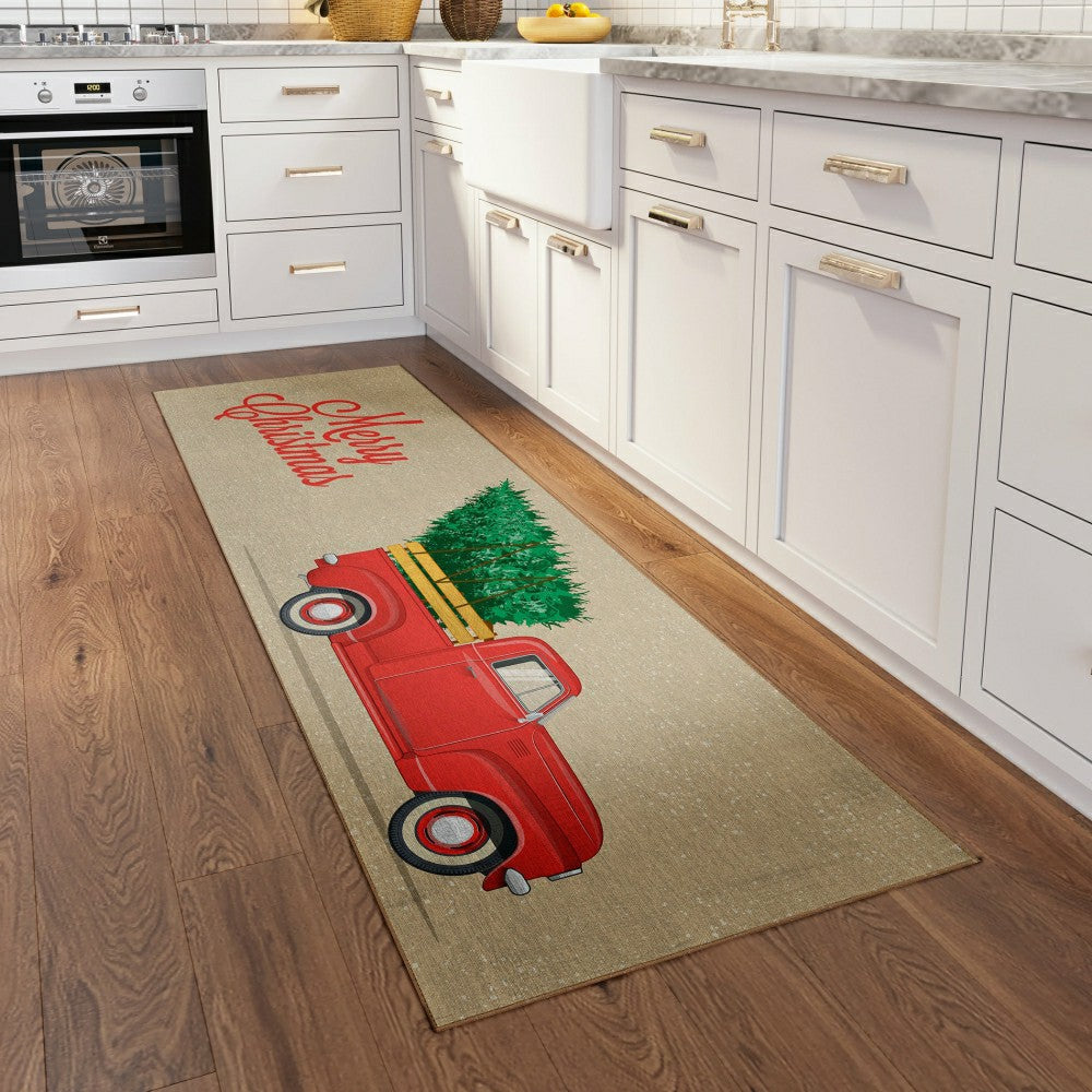 Wonderland Merry Christmas Truck Polyester Area Rug | Plow & Hearth