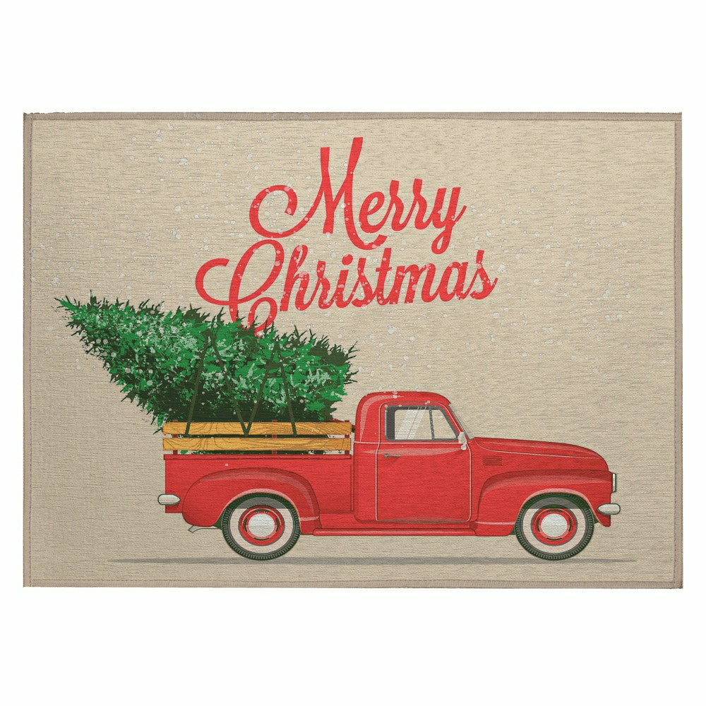 Wonderland Merry Christmas Truck Polyester Area Rug | Plow & Hearth