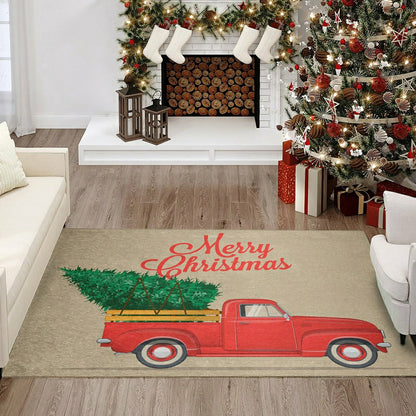 Wonderland Merry Christmas Truck Polyester Area Rug | Plow & Hearth