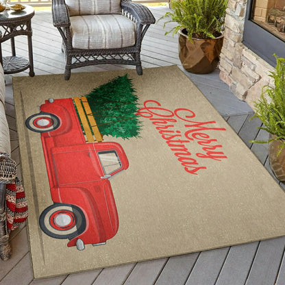 Wonderland Merry Christmas Truck Polyester Area Rug | Plow & Hearth