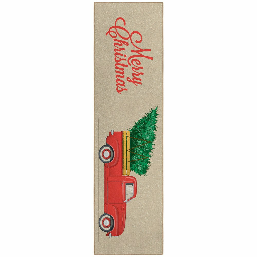 Wonderland Merry Christmas Truck Polyester Area Rug | Plow & Hearth