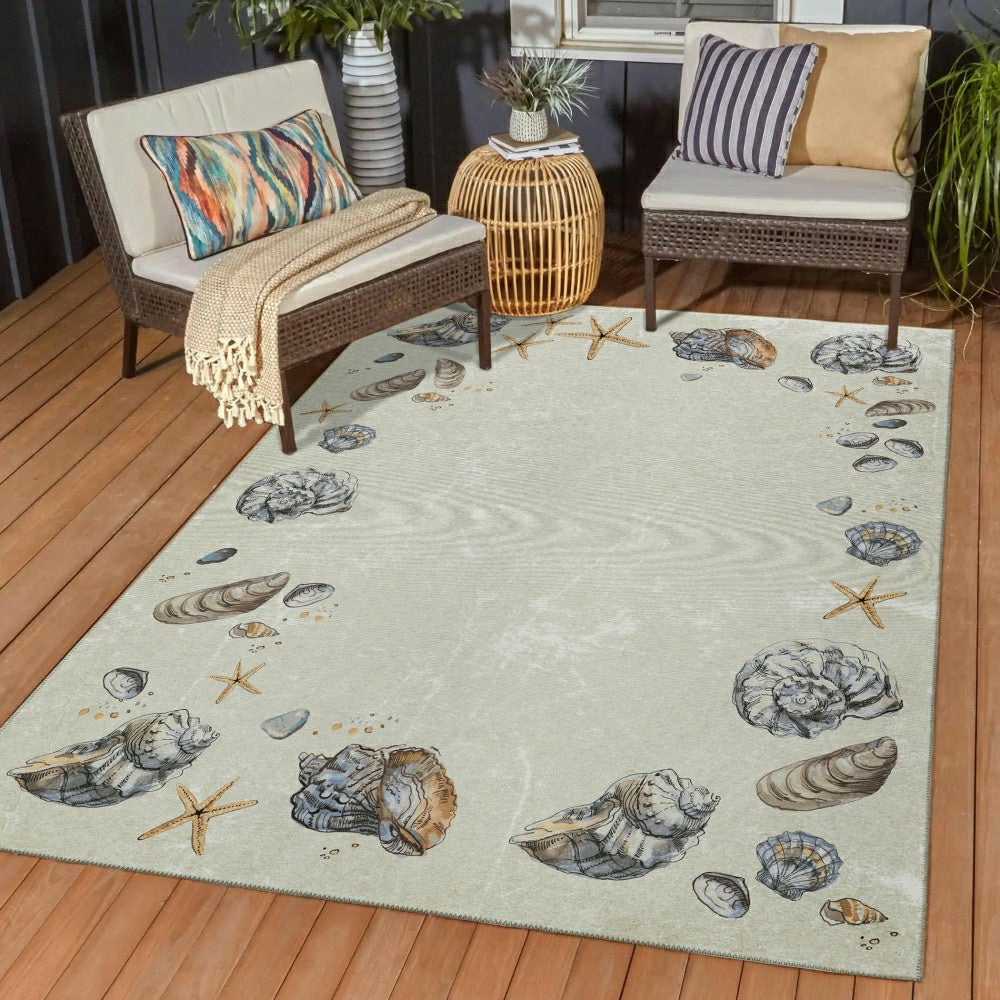 Seabreeze Seashell Polyester Area Rug | Plow & Hearth
