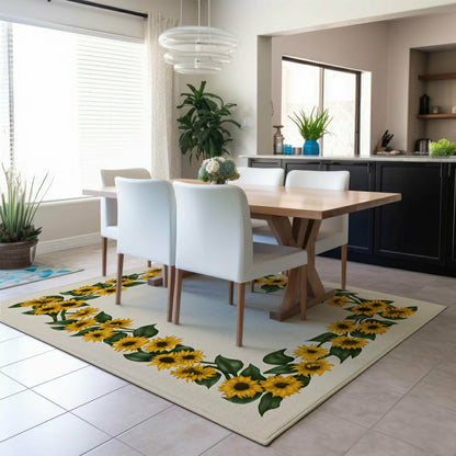 Kendall Sunflowers Borders Polyester Area Rug | Plow & Hearth