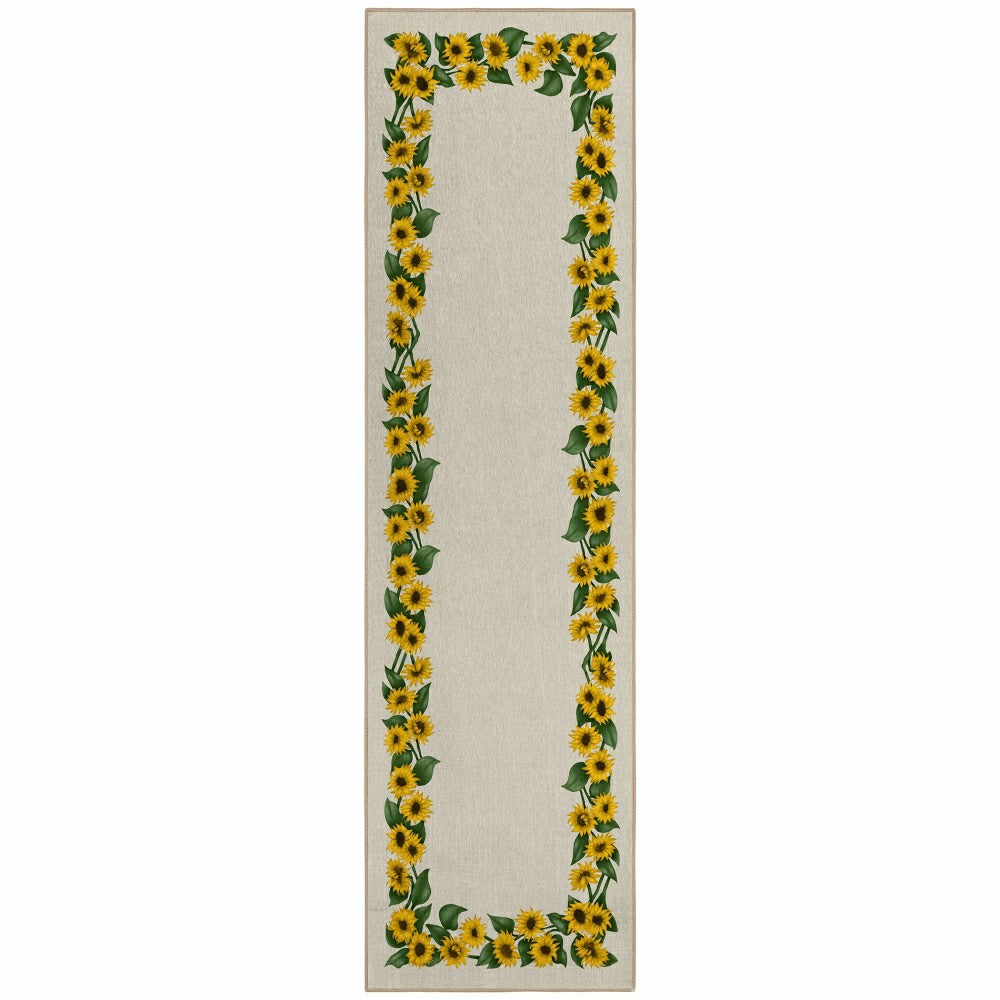 Kendall Sunflowers Borders Polyester Area Rug | Plow & Hearth