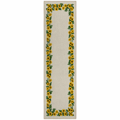 Kendall Sunflowers Borders Polyester Area Rug | Plow & Hearth