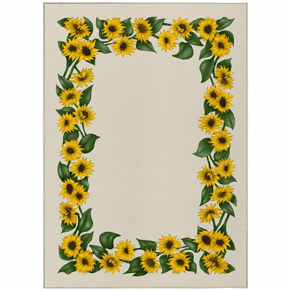 Kendall Sunflowers Borders Polyester Area Rug | Plow & Hearth