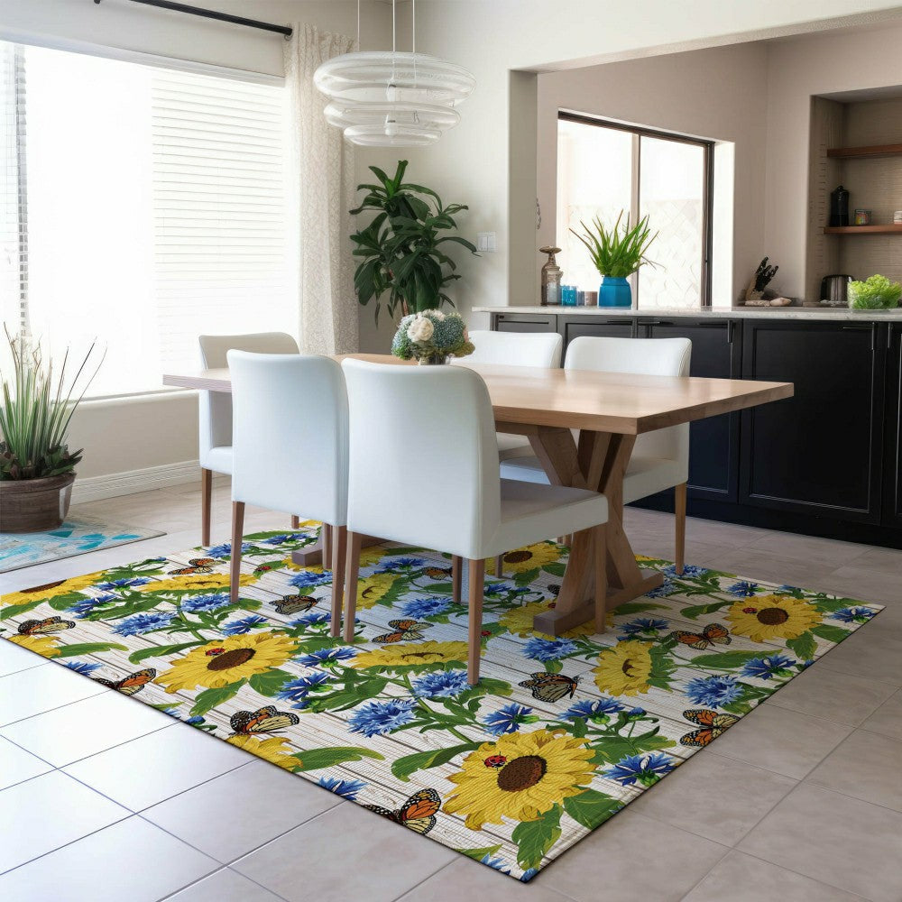 Kendall Sunflowers Polyester Area Rug | Plow & Hearth