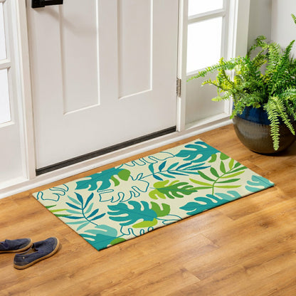 Monstera Leaf Indoor/Outdoor Hooked Rug 24"x42" | Plow & Hearth