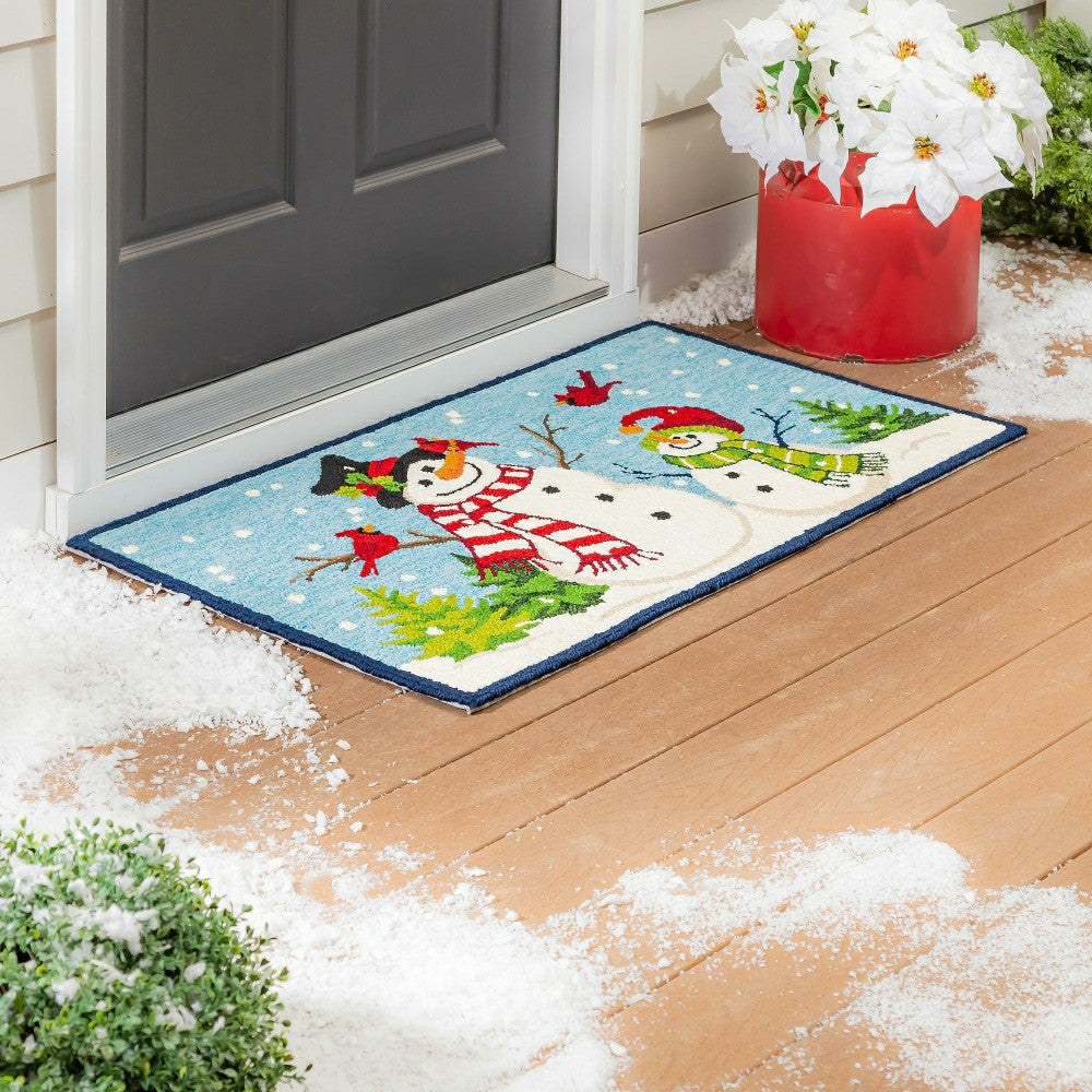 Indoor/Outdoor Hooked Rug Snowman With Friends Polypropylene, 24"x42" | Plow & Hearth