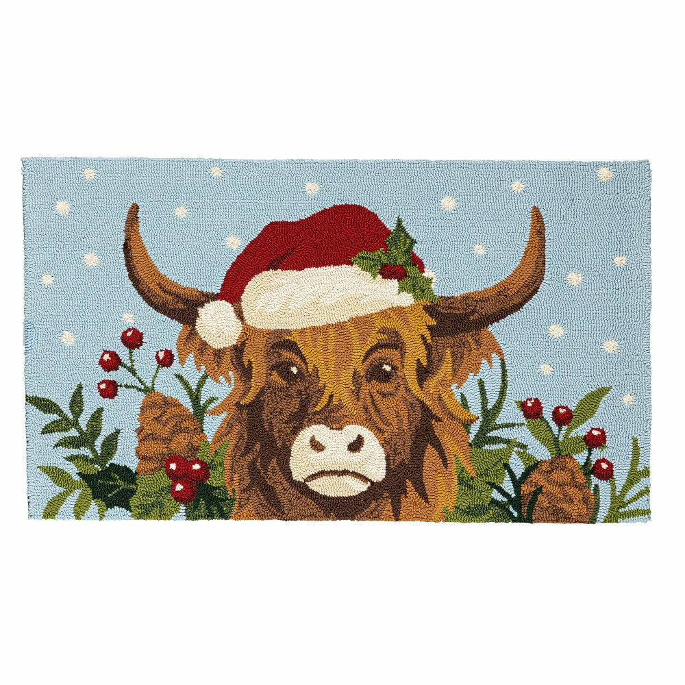 Indoor/Outdoor Hooked Rug Highland Cow Polypropylene, 24"x42" | Plow & Hearth