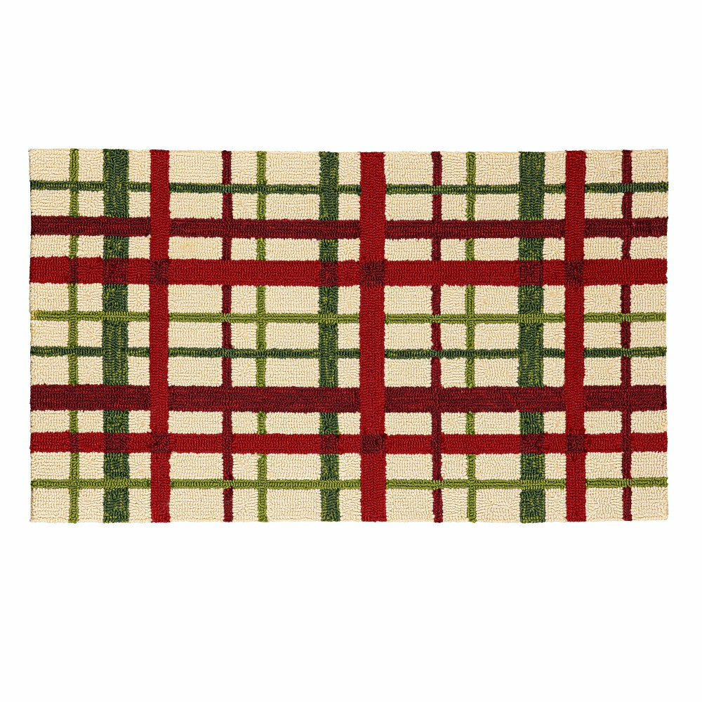 Indoor/Outdoor Hooked Rug Christmas Plaid Polypropylene, 24"x42" | Plow & Hearth