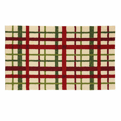 Indoor/Outdoor Hooked Rug Christmas Plaid Polypropylene, 24"x42" | Plow & Hearth
