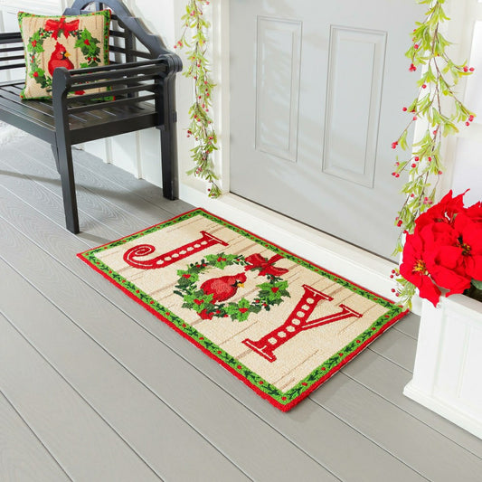 Indoor/Outdoor Hooked Rug Cardinal Joy Polypropylene, 24"x42" | Plow & Hearth
