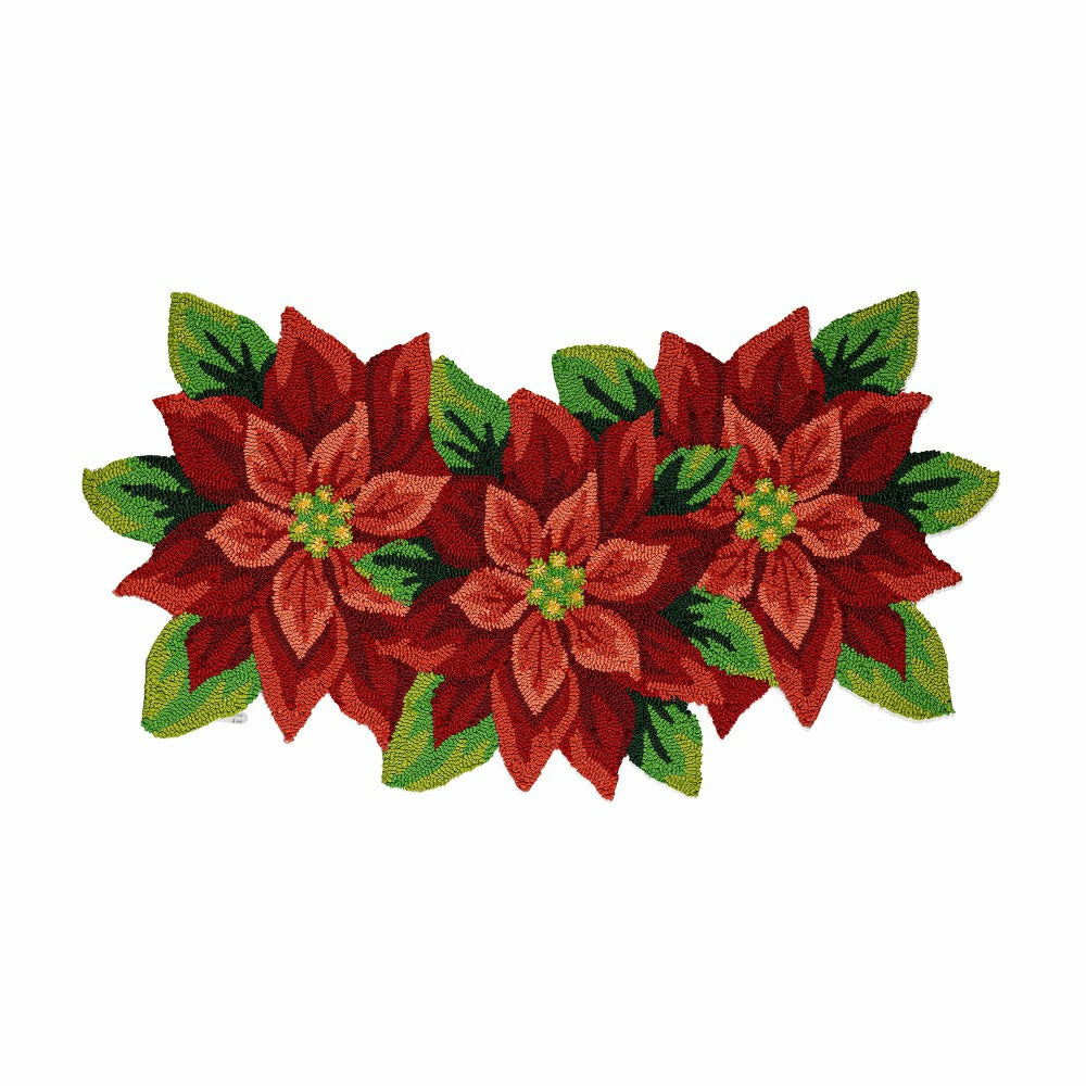 Indoor/Outdoor Hooked Rug Poinsettia Polypropylene, 24"x42" | Plow & Hearth