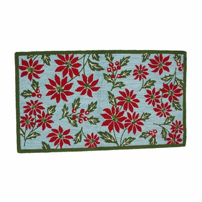 Indoor/Outdoor Poinsettia Hooked Polypropylene Accent Rug 24"X42" | Plow & Hearth