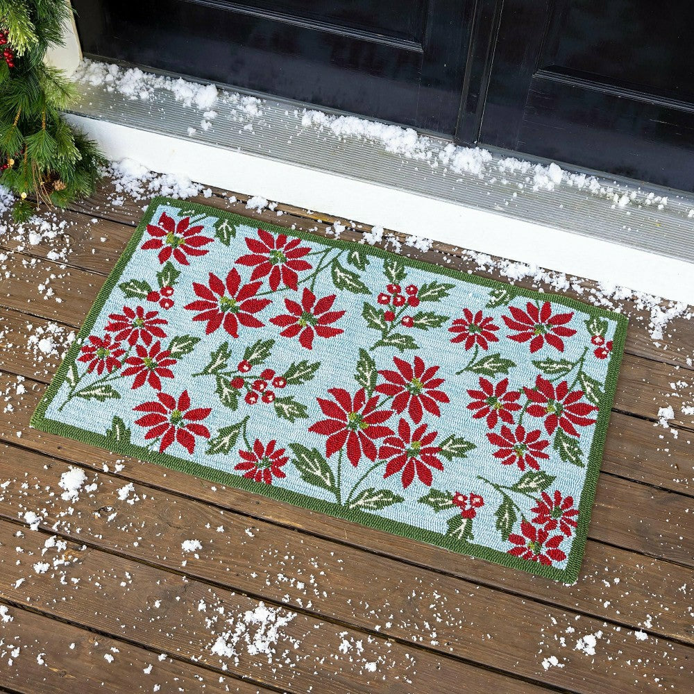 Indoor/Outdoor Poinsettia Hooked Polypropylene Accent Rug 24"X42" | Plow & Hearth